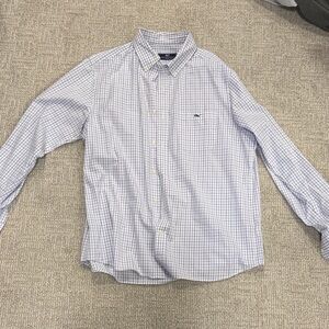 Vineyard Vines Blue and White Windowpane Dress Shirt. Never worn. Size L.